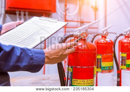 Engineer Checking Industrial Fire Control System,fire Alarm Controller, Fire Notifier, Anti Fire.sys