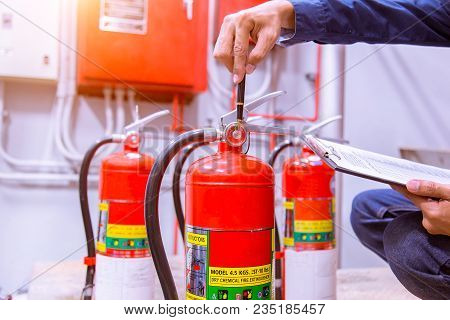Engineer Checking Industrial Fire Control System,fire Alarm Controller, Fire Notifier, Anti Fire.sys