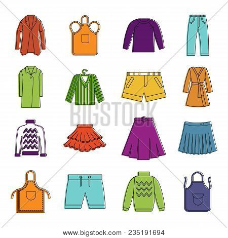 Clothes Icon Set. Color Outline Set Of Clothes Vector Icons For Web Design Isolated On White Backgro