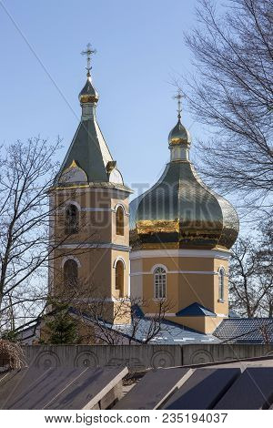 Dnepr, Ukraine, April 08, 2018: Church Of The Holy Tikhvin Convent In The City Of Dnepr