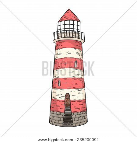 Hand Drawn Vector Cartoon Lighthouse Isolated On Transparent Background