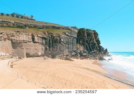 Beautiful Coastal View Of  Praia Azenhas Do Mar Near Sintra, Lisbon. Praia  Azenhas Do Mar Is One Of