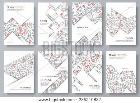 Abstract Vector Brochure Cards Set. Outline Art Template Of Flyear, Magazines, Posters, Book Cover, 
