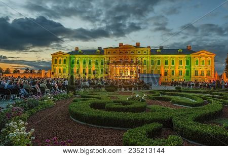 Rundale, Latvia - July 11, 2015: Outdoor Festival Of Ancient Music In Public Museum Of Rundale Palac