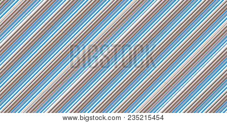 Blue Grey White Seamless Inclined Stripes Background. Modern Colors Sidelong Lines Texture. Vintage 