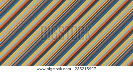 Indigo Orange Sky Blue Seamless Inclined Stripes Background. Modern Colors Sidelong Lines Texture. V
