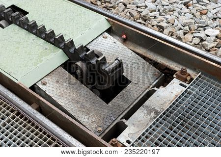 Closeup Of A Rack Railway Or Cog Railway