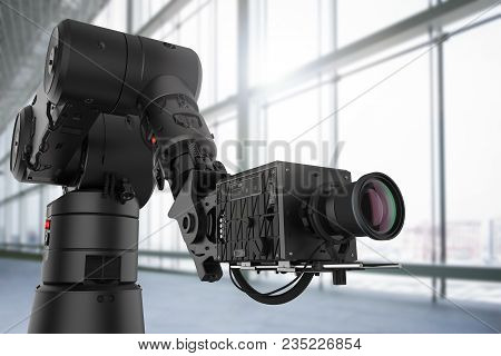 3d Rendering Black Robotic Camera With Slider Dolly