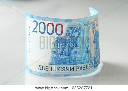 Two Thousand Rubles With One Banknote. New Russian Banknote In Two Thousand Rubles In 2017. Cash Pap