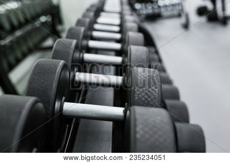 Modern Light Gym. Sports Equipment In Gym.