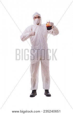Epidemiologist with blood sample isolated on white background