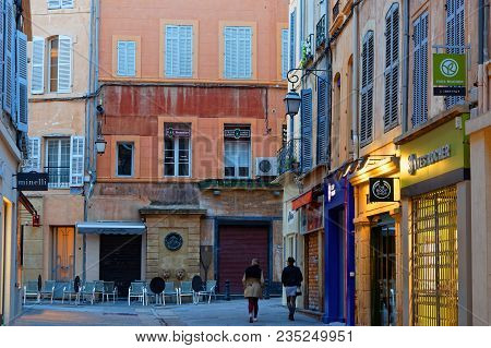 Aix-en-provence, France, April 6, 2018 : Old Town Lies To The North Of Cours Mirabeau With Irregular