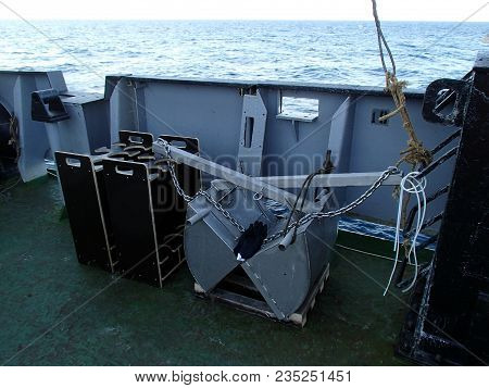 The benthic grab on the deck of research vessel