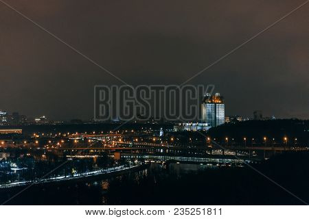 Moscow, Russia - December 25, 2016: Vorobyovy Gory. The View From Sparrow Hills In Moscow At Night