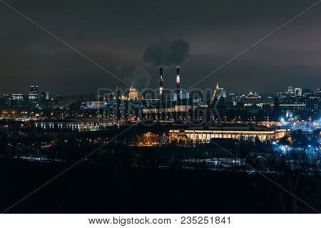 Moscow, Russia - December 25, 2016: Vorobyovy Gory. The View From Sparrow Hills In Moscow At Night