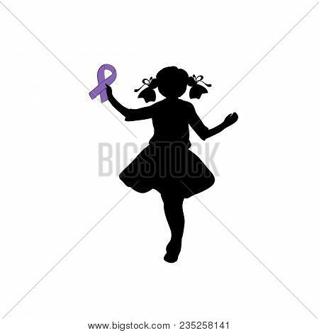 Silhouette Girl With Purple Ribbon. World Epilepsy Day. Vector Illustration