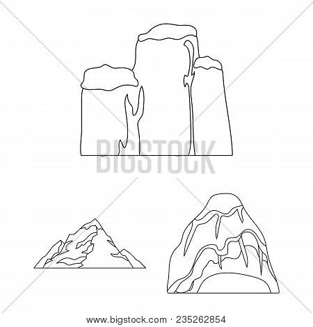 Different Mountains Outline Icons In Set Collection For Design.mountains And Landscape Vector Symbol