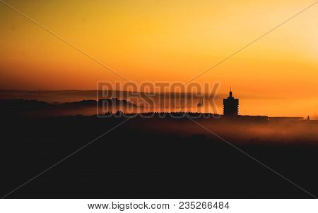 Brno, Czech Republic, Juni 2016. Misty Morning Over Brno - Czech Republic, Sunset Over The City.