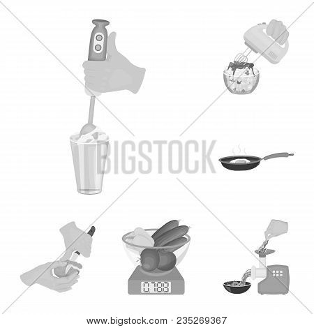 Cooking Food Monochrome Icons In Set Collection For Design. Kitchen, Equipment And Tools Vector Symb