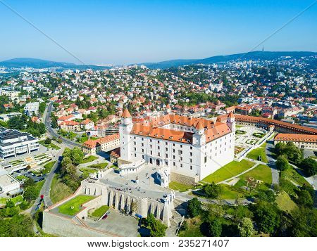 Bratislava Castle Or Bratislavsky Hrad Aerial Panoramic View. Bratislava Castle Is The Main Castle O