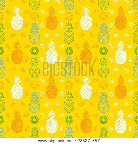 Pineapple Fruits Seamless Summer Pattern Background Vector Format