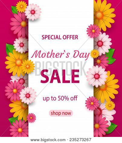 Spring Sale S Banner Template With Paper Flower On Colorful Backgruond Illustration.