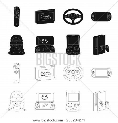 Game Console And Virtual Reality Black, Outline Icons In Set Collection For Design.game Gadgets Vect