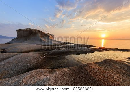 Beautiful Kakoudia Beach At Sunrise. Ierissos Grecce