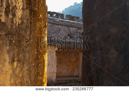 Palenque, Mexico: A Hallway Of The The Palace, One Of The Mayan Buiding Ruins . Palenque Was Declare