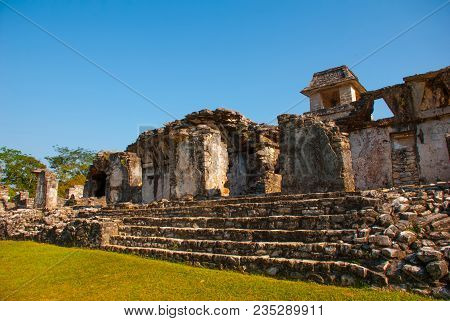 Palenque, Chiapas, Mexico: The Palace, One Of The Mayan Buiding Ruins In Palenque. Palenque Was Decl