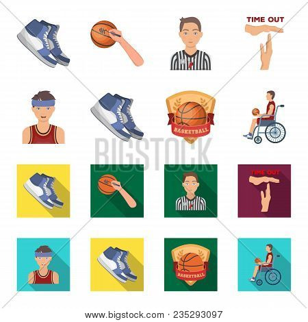 Basketball And Attributes Cartoon, Flat Icons In Set Collection For Design.basketball Player And Equ