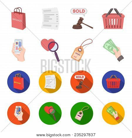 Hand, Mobile Phone, Online Store And Other Equipment. E Commerce Set Collection Icons In Cartoon, Fl