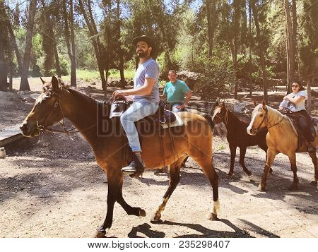 Bet Shemesh, Israel-march 31, 2018: Horseback Riding On Nature In Bet Shemesh, Israel