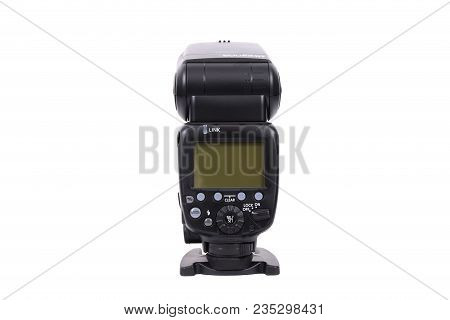 Kyiv, Ukraine - February 28, 2015: Photo Camera Flash Canon 600ex On White Background