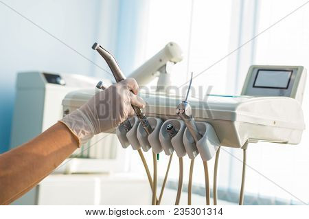Different Dental Instruments And Tools In A Dentists Office.