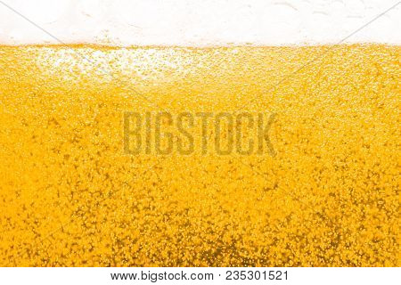 Abstract  Gold Color Beer Drink Background, With White Foaming Buble Texture, Alcohol Drink, Pub And