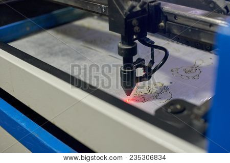 Dnepr, Ukraine- Jan 22, 2018: Closeup Of Programmable Laser Cutting Machine Engraving Picture