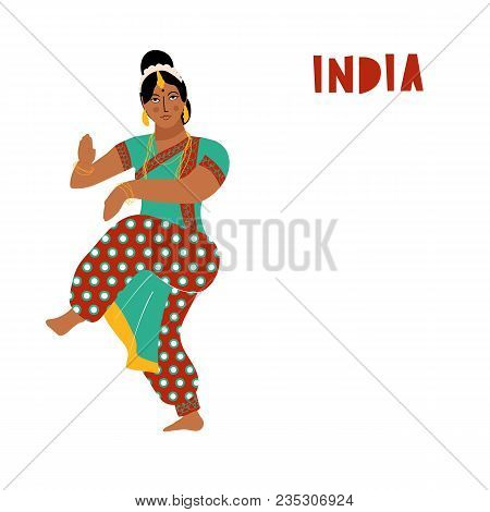 Vector India Dance Woman. Bollywood Style Dancer White Background Isolated