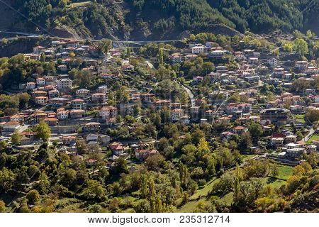 Metsovo, Epirus, Greece - October 19, 2013: Autumn View Of Village Of Anilio Near City Of Ioannina, 