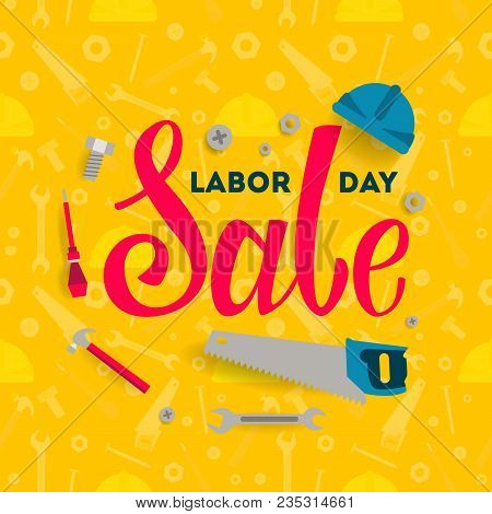 Labor Day Sale Illustrations Set With Construction Equipment.