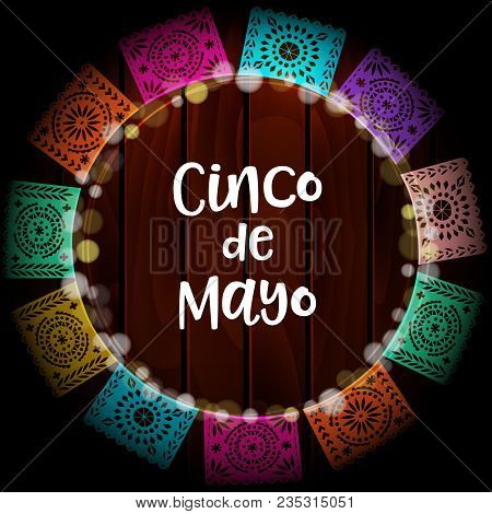 Mexican Cinco De Mayo Greeting Card, Invitation. Party Decoration, Wreath Of Lights, Handmade Cut Pa