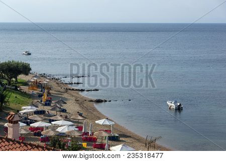 Chalkidiki, Central Macedonia, Greece - August 25, 2014: Panoramic View Of Gea Beach At Sithonia Pen