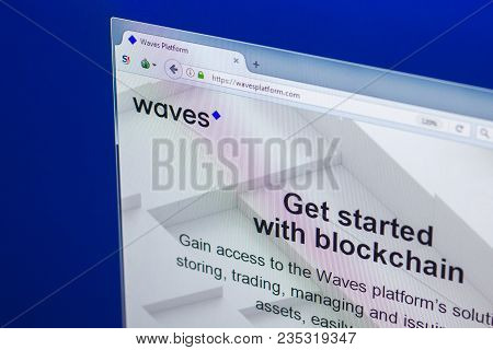 Ryazan, Russia - March 29, 2018 - Homepage Of Waves Crypto Currency On The Pc Display, Web Address -