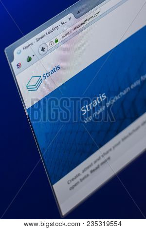 Ryazan, Russia - March 29, 2018 - Homepage Of Stratis Crypto Currency On Pc Display, Web Address - S