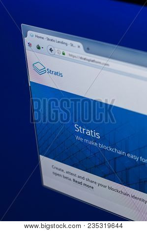 Ryazan, Russia - March 29, 2018 - Homepage Of Stratis Crypto Currency On Pc Display, Web Address - S