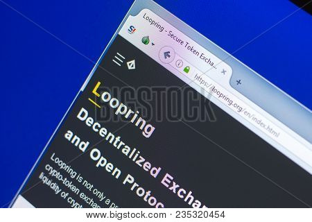 Ryazan, Russia - March 29, 2018 - Homepage Of Lupring Crypto Currency On A Pc Loopring.org