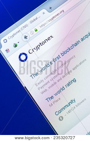 Ryazan, Russia - March 29, 2018 - Homepage Of Cryptonex Cryptocurrency On A Pc Display, Web Address 