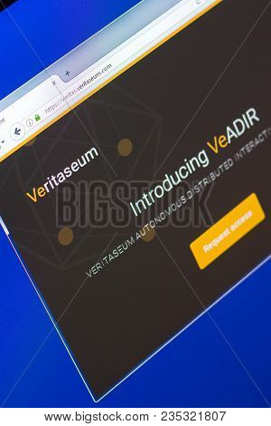 Ryazan, Russia - March 29, 2018 - Homepage Of Veritaseum Cryptocurrency, Web Address - Veritas.verit