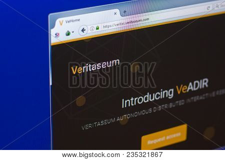 Ryazan, Russia - March 29, 2018 - Homepage Of Veritaseum Cryptocurrency, Web Address - Veritas.verit
