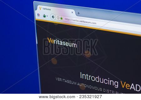 Ryazan, Russia - March 29, 2018 - Homepage Of Veritaseum Cryptocurrency, Web Address - Veritas.verit